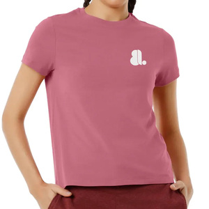 Women's <b>Pink</b> Crew Neck Short Sleeve T-Shirt Regular Fit Solid Color Breathable Eco-Friendly Casual Nonwoven 100% Organic Cotton - Product Image 1