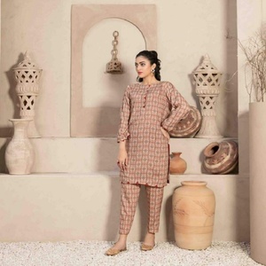 Trajes Salwar informales de 2 piezas para mujer, hasta la rodilla, encaje de lino con estampado Digital, cintura Natural tejida, estilo pakistaní e indio - Product Image 4
