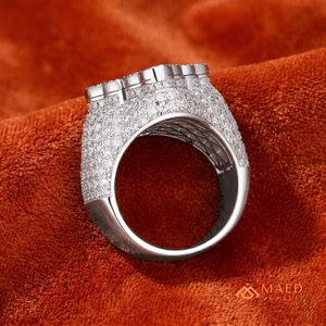 Bague Statement en Moissanite pour Homme, en Argent Sterling, Motif Croix, Large Bande, Bague de Cocktail, Luxe, Mariage, Anniversaire, Haute Joaillerie - Product Image 2