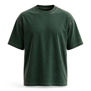 T-shirt en coton vert foncé pour homme, manches courtes, col rond, coupe classique, décontracté, couleur unie, jersey tricoté, teinture unie - Product Image 1