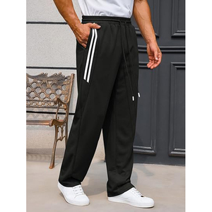 Men's Black Sweatpants With White Side Stripes <b>Elastic</b> Waist Drawstring Casual Jogging Pants Breathable Knitted Fabric - Product Image 4
