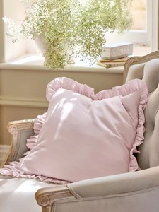 Pink <b>Square</b> Ruffle Cushion Cover Solid Color Vintage Style Home Decor <b>Pillow</b> <b>Case</b> 100% Linen - Product Image 3
