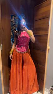 Pink Orange Salwar Kameez Set for Women Modern Designer Ethnic Crop <b>Top</b> Skirt Outfit All Party Wear <b>Indian</b> Traditional Dress - Product Image 6