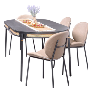 Table de salle à manger ovale 6 places en bois de manguier industriel de forme naturelle avec base métallique et pieds pliants, finition noire, écologique et durable - Product Image 3