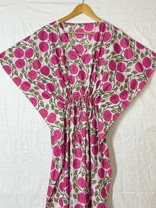 Robe Kaftan en Coton Imprimé Floral Rose pour Femme, Style Bohème, Longue, Ample, pour la Plage et les Vacances d'Été, Grande Taille, Cache-Maillot - Product Image 4