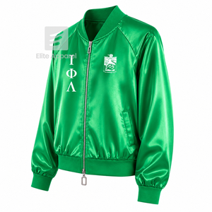 Custom Iota Phi Lambda Sorority Breathable Satin <b>jacket</b> with Embroidered Logo on Front green and <b>White</b> full Sleeve <b>for</b> Female - Product Image 2