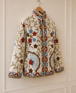 <b>White</b> Cotton Suzani <b>Jackets</b> Floral Embroidered Boho Artisan Jaipur Handmade Ethnic Fashion Retro Layering Boutique Wholesale B2B - Product Image 2