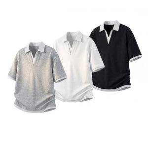 Camiseta de Golf de Manga Corta de Dos Piezas, Nueva Tendencia de Verano, Sin Arrugas, Transpirable, de Spandex/Algodón, para Hombre, con Cuello en V y Diseño de Parches - Product Image 6