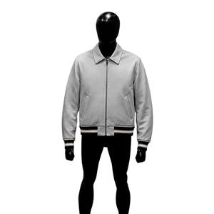 MODERN <b>SILVER</b> BOMBER <b>JACKET</b> FOR MEN With Zipper Closure Turn-down Collar Casual Style Polyester Cotton Blend Autumn Wear TRENDY - Product Image 1