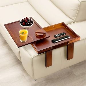 Bandeja de sofá ajustable de madera para comer cómodamente en el sofá, con espacio para guardar refrigerios, bebidas y controles remotos de forma segura en casa. - Product Image 2