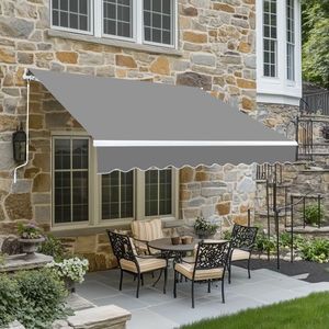 Tenda da Sole Retrattile Grigia 249,9 cm L x 297,1 cm P x 149,9 cm A con Telaio in Acciaio e Telo in Poliestere Rivestito in PVC, Azionamento Manuale per Patio - Product Image 4