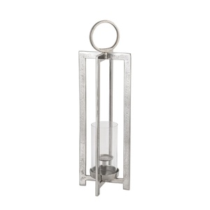 Luxury Textured Silver Metal <b>Candle</b> Holder Modern Abstract Glass <b>Hurricane</b> Lantern Hand-Cast Aluminum Pillar Stand for Entryway - Product Image 2