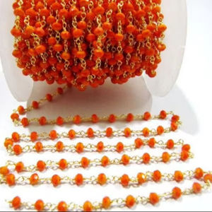 Orange Brass Beaded <b>Rosary</b> Chain Rondelle Faceted 3mm <b>Rosary</b> Chain - Product Image 1