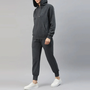 Conjunto de Sudadera con Capucha para Mujer, Color Sólido, Tejido de Algodón, Informal, para Otoño, con Bolsillos, Manga Larga, Largo Completo - Product Image 4