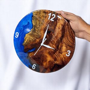 Blue Epoxy Resin Wooden Wall <b>Clock</b> Handcrafted Live Edge Wall Art One-of-a-Kind Resin Wood Decor Unique Rustic Timepiece. - Product Image 5