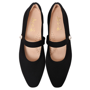 Chaussures plates en tricot extensible pour femmes Ann'S, ballerines confortables, chaussures plates Mary Jane noires - Product Image 4