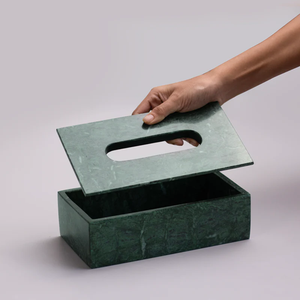 JANNAT EXPORT Modern <b>Green</b> Marble Eco-friendly Tissue Box Convenient Handle Design for Tabletop Decor Kitchen Bathroom Use - Product Image 1