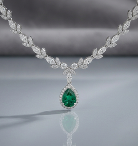 Collier pendentif poire vert émeraude, motif feuille, ensemble de bijoux effet diamant pour fête et mariage - Product Image 1