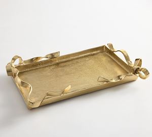 Bandeja de Comedor Rectangular de Lujo al por Mayor con Cinta Dorada, Plato de Servicio Metálico para Hotel y Restaurante, Vajilla Elegante con Lazo - Product Image 2