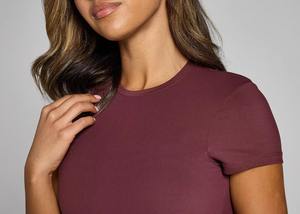 Camiseta de Manga Corta con Cuello Redondo para Mujer, al por Mayor, Personalizada, Económica, Casual, Ajustada, Lisa, Básica, para Damas - Product Image 3