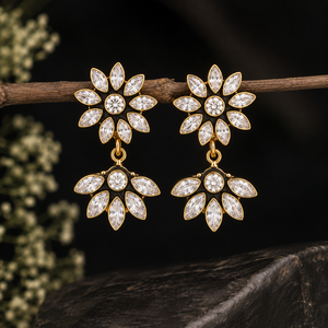Dernières créations de boucles d'oreilles doubles plaquées or antique, finition antique, bijoux bohèmes faits à la main, fournisseur en gros, directement de l'usine - Product Image 2
