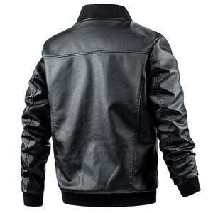 <b>Men's</b> PU Leather Bomber <b>Jacket</b> Stand Collar Zipper Closure Regular Length Solid Color Moto <b>Biker</b> Style - Product Image 3
