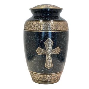 Cadeau funéraire chrétien urnes de crémation en laiton graver bande florale ou croix grande croix conception urne de crémation américaine cendres humaines - Product Image 1