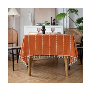 Classic Striped Woven 60x84 Inches 200 GSM GOTS Certified <b>Square</b> <b>Tablecloth</b> 100% Cotton Waterproof Oilproof Washable - Product Image 5