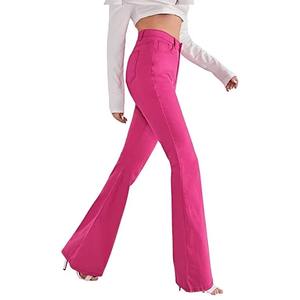 Jean évasé en denim pour femme, coupe ajustée, taille mi-haute, teint rose, style tendance, prix abordable, grandes tailles - Product Image 4