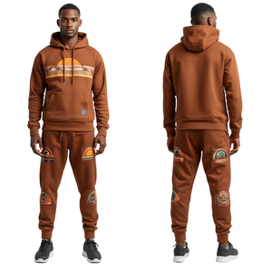Survêtement à capuche pour homme, design décontracté uni avec cordon de serrage, motifs artistiques Copper Horizon, mode contemporaine haut de gamme - Product Image 1