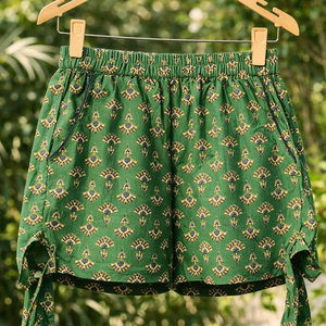 Shorts de Algodón Estampados Artesanales para Mujer, Ecológicos, Transpirables, con Patrón Geométrico, Cierre con Cordón, Ligeros, para Verano - Product Image 1