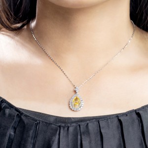 Collier de luxe en argent avec zircon taille poire et halo, ensemble de bijoux de mariage pour femme, plaqué rhodium, excellents bijoux, pendentif goutte d'eau - Product Image 1