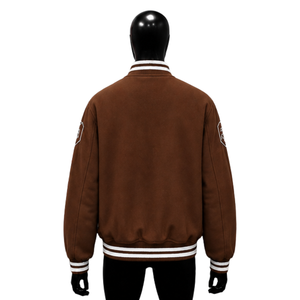 PREMIUM BROWN VARSITY <b>JACKET</b> FOR <b>MEN</b> With <b>White</b> Geometric Stripes On Sleeves Turn-down Collar Casual Autumn Wear STREET FASHION - Product Image 2