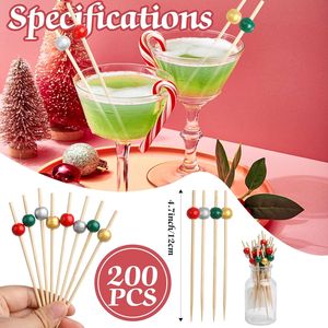 200 Pezzi Stuzzicadenti Natalizi Verdi e Rossi in Bambù con Perline per Antipasti, Frutta e Decorazioni per Torte per Feste - Product Image 2
