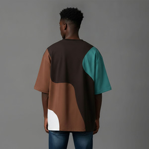Nouveaux T-shirts pour hommes tendance et surdimensionnés, col rond, manches courtes, coupe ample, 100% coton, color block, style hip hop. - Product Image 2