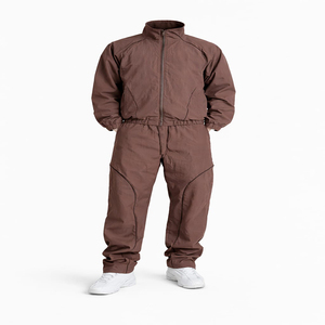 Ensemble de jogging pour hommes en polyester, deux pièces, veste zippée en nylon matelassée et pantalon de survêtement, survêtement en nylon personnalisé pour hommes - Product Image 1