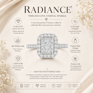 Anillo de Boda de Oro Blanco de 14K con Clúster de Diamantes Naturales de 0.50 CTTW |   Anillo de Compromiso con Halo Rectangular GH Color I Clarity para Mujer - Product Image 5