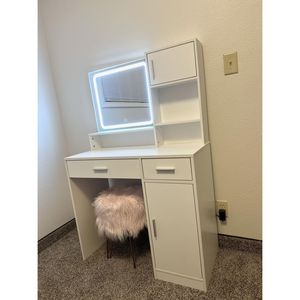 Grande Toeletta con Cassetti e Specchio con Striscia LED, 3 Livelli di Stoccaggio, 3 Modalità di Illuminazione Regolabili - Product Image 3