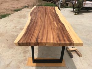 Table à manger rectangulaire en bois massif rustique éco-responsable faite à la main avec pieds en métal, design moderne, multifonctionnelle, stable, meubles pour la maison - Product Image 2