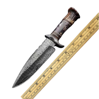 Cuchillo Bowie de Hoja Fija de Acero de Damasco de Grado Industrial Pasha Enterprises con Mango de Asta de Ciervo, Multifuncional para Camping al Aire Libre, ODM OEM