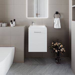 Mobile da Bagno Haigleer Creek di FM FURNITURE con Lavabo e Rubinetto Integrati, Bianco - Product Image 1