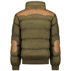 Men's Olive Green Quilted Jacket With <b>Leather</b> Shoulder And Elbow Patches Stand Collar Zipper Closure Winter Casual <b>Plus</b> <b>Size</b> OEM - Product Image 2