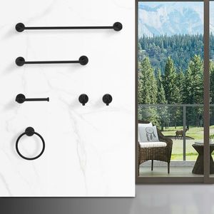 Set di Accessori per Bagno 6 Pezzi in Alluminio Nero Opaco, Portasciugamani da Parete 24 Pollici - Product Image 2