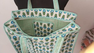 Bolsa de Mano de Lujo de Algodón Blanco con Estampado Floral Azul, Estilo Bohemio, Casual de Verano, con Cierre, para Compras, para Mujer - Product Image 6