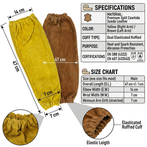 Premium Split Cowhide Leather Welding Sleeves Heat Resistant <b>Arm</b> Protection Sleeves with Elastic <b>Cuffs</b> & Adjustable Strap - Product Image 3