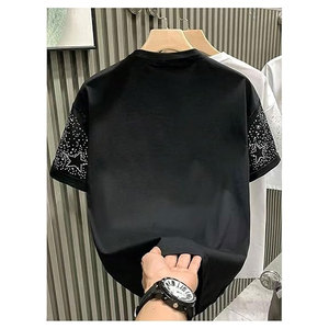 เสื้อยืดพิมพ์ลายกลิตเตอร์สตาร์ไรน์สโตนสำหรับผู้ชายแขนสั้นคอกลมลำลองเสื้อยืดกราฟิกมันเงาสตรีทแวร์น้ำหนักเบาสวมใส่สบาย - Product Image 2