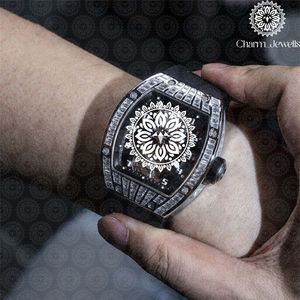 Charm Jewells Men's Luxury Stainless Steel Tonneau <b>Mechanical</b> <b>Watch</b> 43mm Rubber Band Sapphire Crystal Luminous Buckle - Product Image 5