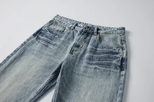 Jean en denim pour homme avec logo personnalisé, coupe ample, jambe droite, style baggy, jambe large, délavé à l'acide - Product Image 3