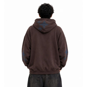 Sudadera con capucha para hombre, marrón, con cremallera, de algodón y felpa, con estampado de letras y logo frontal, manga regular, estilo casual urbano para otoño - Product Image 4