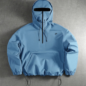 Chaqueta Anorak Cortavientos Extra Grande Personalizada con Capucha y Cubre Rostro Integrado, Ropa Urbana para Hombre, Fabricante OEM ODM - Product Image 2